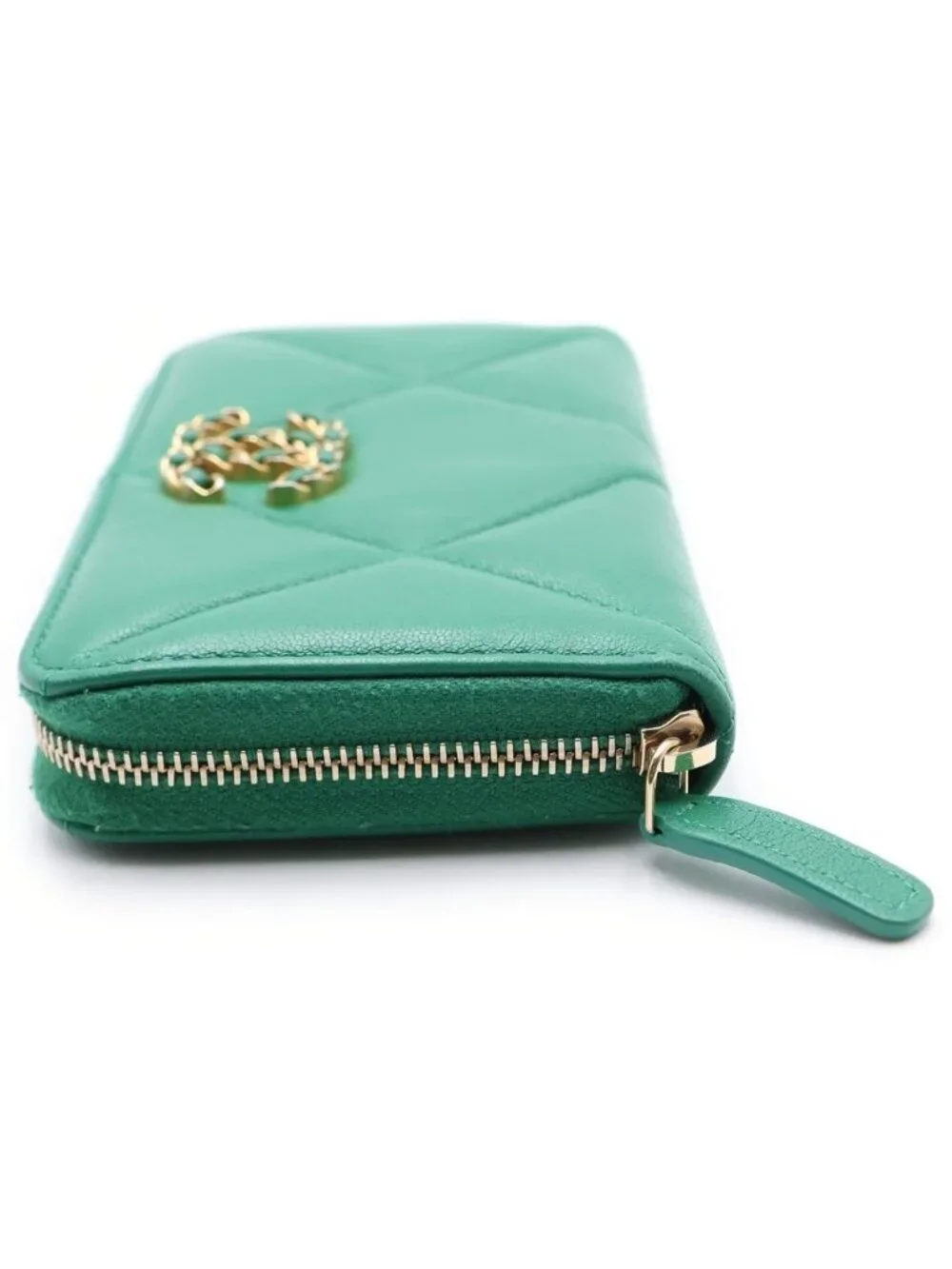 Chanel Chain Coco Wallet Card Case Green Leather Gold